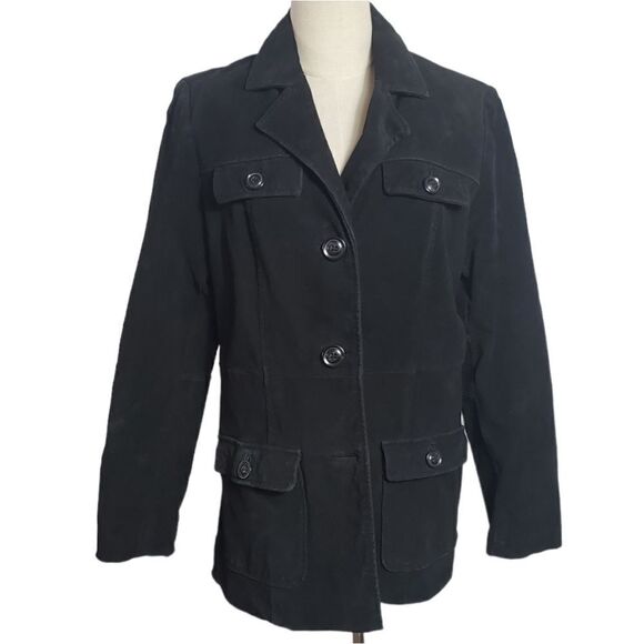 Denim & Co. Black Suede Shirt Jacket Shacket - Picture 1 of 8